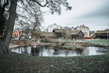 İsveç 'in Lund kentindeki binalara yakın çekim.