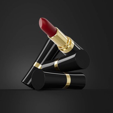 Koyu gri arka planda gölgeli kırmızı ruj çizimi