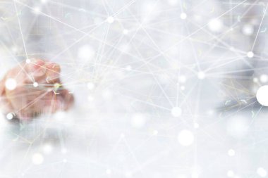 Beyaz nokta bağlantılarının ve dijital ağ ve veri konseptinin yüzen 3d görüntülenmesi