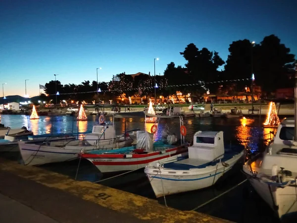 Primer Plano Las Decoraciones Marinas Para Navidad Barcos Puerto Pescadores — Foto de Stock