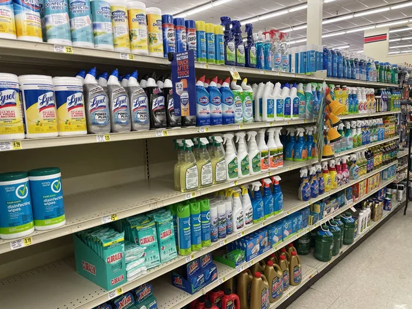 Selective Focus Shot Cleaning Products Shelf Supermarket — Stock Photo, Image
