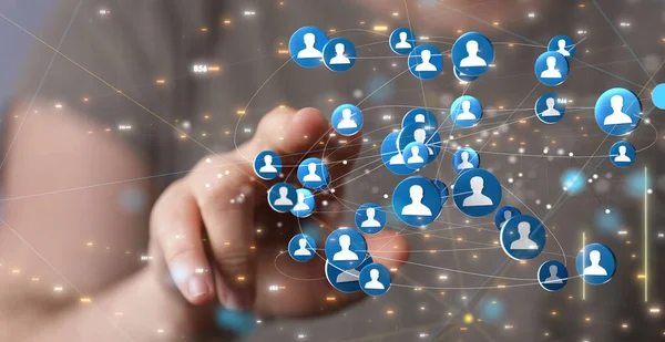 Rendering Della Comunicazione Squadra Astratto Social Network Simboli Connessione Mano — Foto Stock
