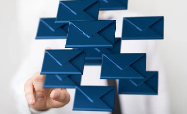 Una Representación Hombre Apuntando Iconos Mensajes Flotantes Concepto Comunicación Empresarial —  Fotos de Stock