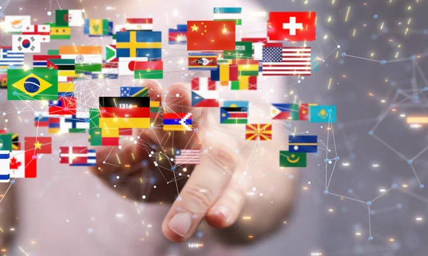 Vykreslování Virtuální Mapy Světa Všemi Státy Jejich Vlajkami — Stock fotografie