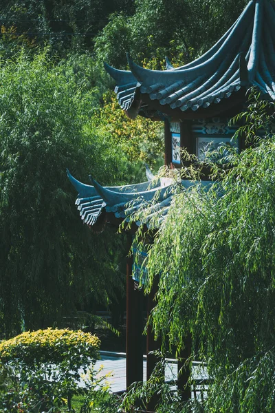 Plan Vertical Belvédère Chinois Dans Parc Stowe Entouré Arbres — Photo