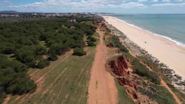 Letecký Výhled Pláž Praia Falesia Algarve Portugalsko — Stock video