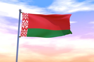 Gün batımında Belarus 'un dalgalanan bayrağının 3 boyutlu bir çizimi