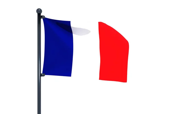Illustration Flaggan Frankrike Med Krom Flaggstång Isolerad Med Vit Bakgrund — Stockfoto