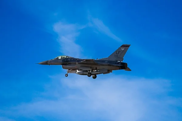 Luke Airbase F16 Military Plane Flying Vibrant Cloudy Sky Phoenix — Stock Photo, Image