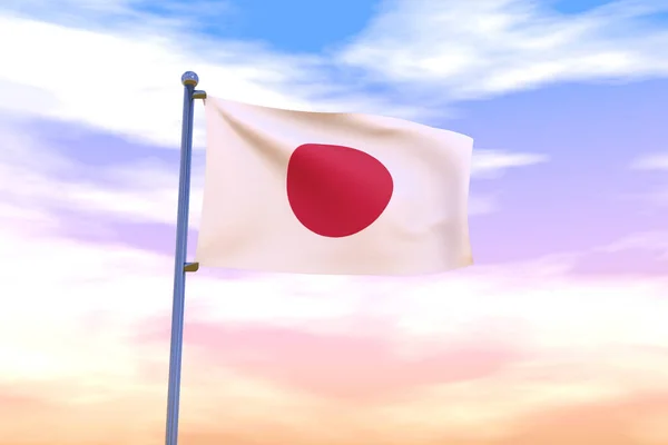 Иллюстрация Размахивания Флагом Японии Хромированным Флагом Облачном Небе Заката Машущем — стоковое фото