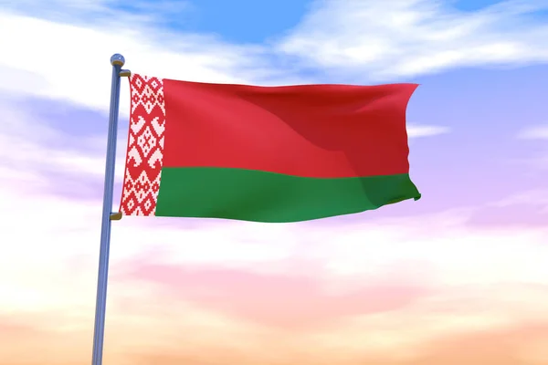 Illustration Waving Flag Belarus Sunset Sky — Stock Photo, Image