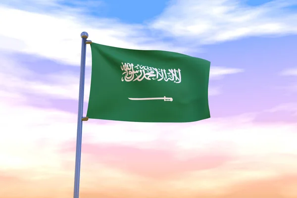 Una Bandera Ondeante Arabia Saudita Asta Bandera Con Cielo Nublado —  Fotos de Stock