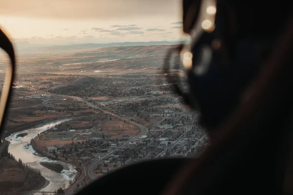 Landscape Scenery Viewed Shoulder Helicopter Pilot — Stock Photo, Image