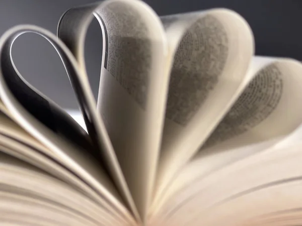 Detailní Záběr Otevřenou Knihu Stránkami Složenými Tvaru Srdce — Stock fotografie