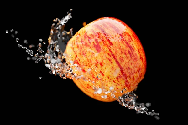 Primer Plano Manzana Con Agua Salpicada Sobre Fondo Oscuro —  Fotos de Stock