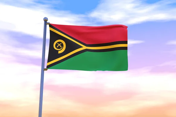 Waving Flag Vanuatu Flag Pole Cloudy Sky Background — Stock Photo, Image