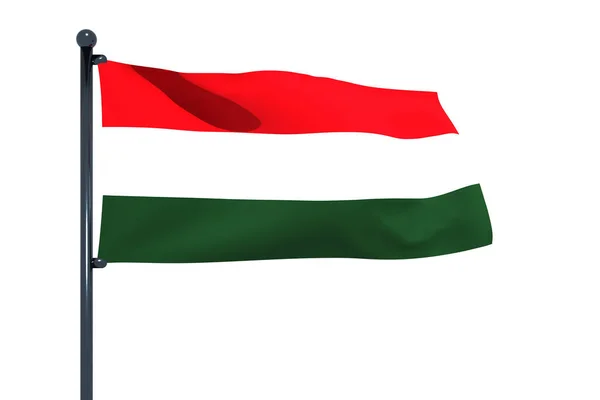 A 3D illustration of the flag of Hungary with a chrome flag pole isolated with White background