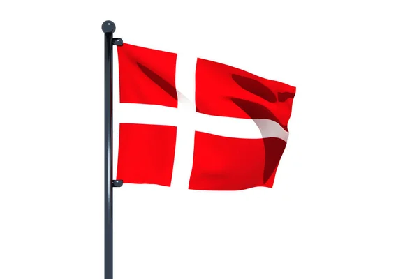 Waving Flag Denmark Flagpole Isolated White Background — Stock Photo, Image