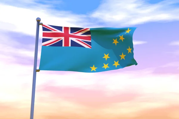 Waving Flag Tuvalu Flag Pole Cloudy Sky Background — Stock Photo, Image