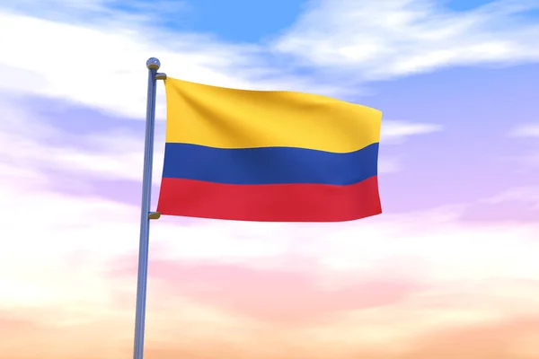 Una Ilustración Una Bandera Ondeante Colombia Con Asta Bandera Cromada — Foto de Stock