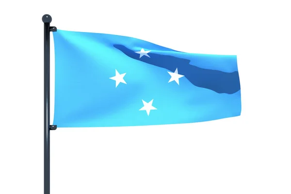 Ilustracja Flagi Mikronezji Chromowanym Masztem Flagowym Izolowanym Białym Tłem — Zdjęcie stockowe