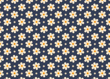 Mavi arka planda sarı nokta desenleri olan kusursuz beyaz çiçekler.