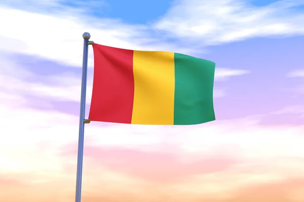 Eine Illustration Einer Schwenkenden Flagge Guineas Mit Dem Chromfarbenen Fahnenmast — Stockfoto