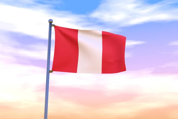 Peru Zászlója Lobogott Zászlórúdon Felhős Égbolttal Háttérben — Stock Fotó