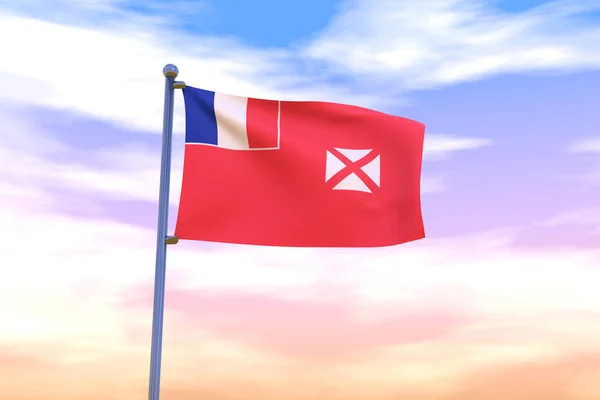 ธงของ Wallis และ Futuna บนเสาธงท องฟ าเมฆบนพ นหล — ภาพถ่ายสต็อก