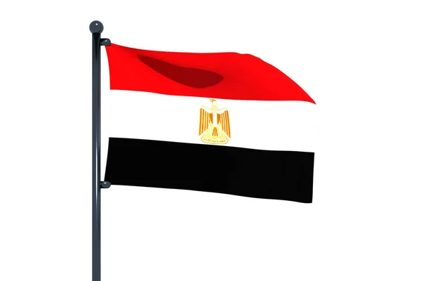 白い背景で隔離されたクロームの旗竿を持つエジプトの旗の3Dイラスト — ストック写真
