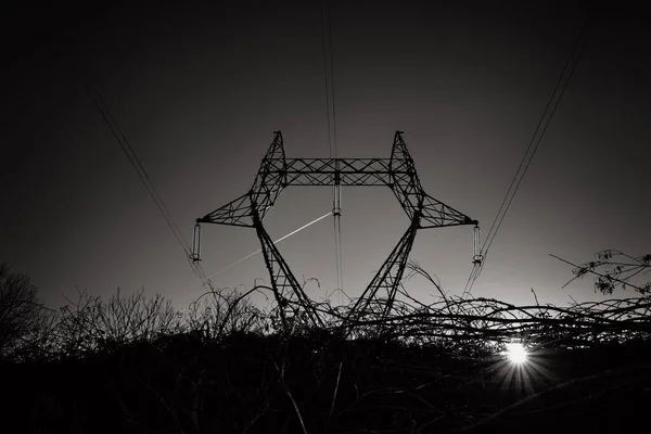 Ein Blick Auf Den Strommasten Graustufen Haute Vienne Frankreich — Stockfoto