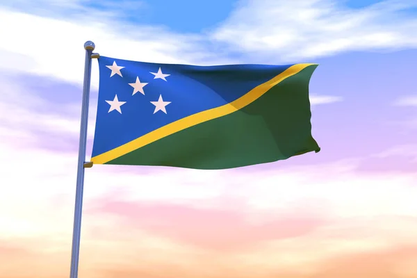 Waving Flag Solomon Islands Flag Pole Cloudy Sky Background — Stock Photo, Image