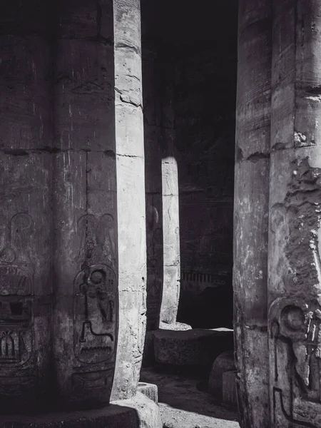 Mısır Daki Hatshepsut Morg Tapınağı Ndaki Sütunların Dikey Gri Tonlu — Stok fotoğraf