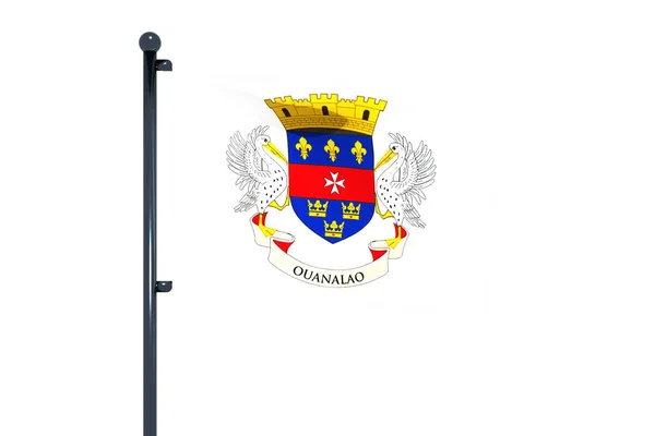 Viftande Flagga Saint Barthelemy Flaggstång Isolerad Vit Bakgrund — Stockfoto