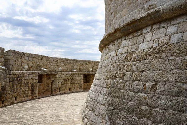 クロアチアのドゥブロヴニクで晴れた日にミネセタ要塞の古い石の壁のショット — ストック写真