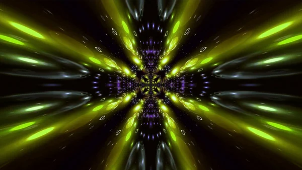 Vykreslení Futuristických Abstraktních Kaleidoskopických Obrazců Neonového Tunelu Paprsky Liniemi — Stock fotografie