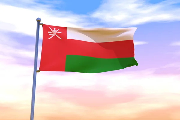 Waving Flag Oman Flag Pole Cloudy Sky Background — Stock Photo, Image