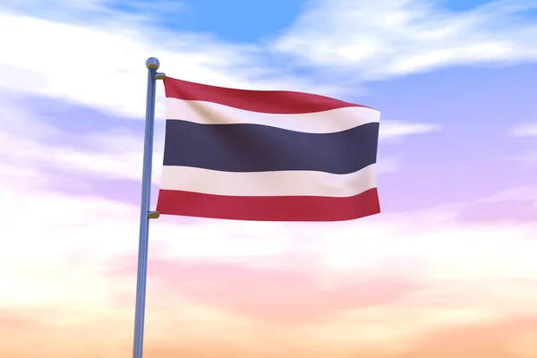 Drapeau Agitant Thaïlande Sur Mât Drapeau Avec Ciel Nuageux Sur — Photo