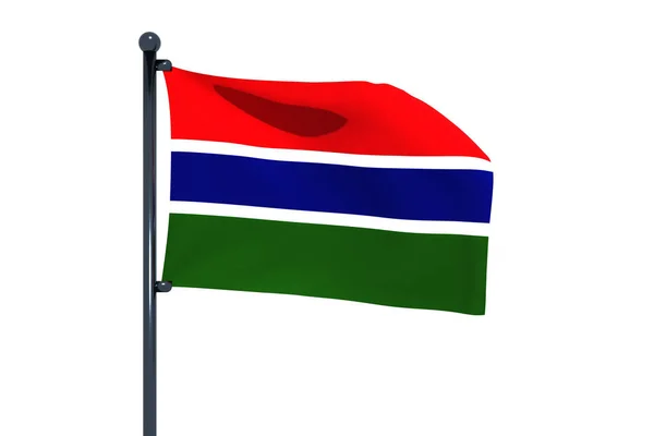 Μια Τρισδιάστατη Απεικόνιση Της Σημαίας Της Γκάμπια Χρωμιωμένο Πόλο Σημαίας — Φωτογραφία Αρχείου