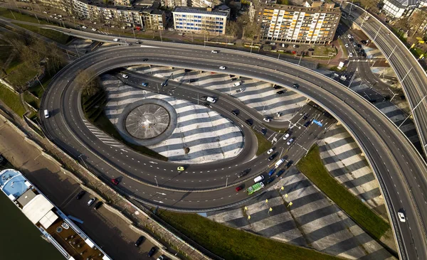 Křižovatka Leteckého Pohledu Křižovatku Kruhového Objezdu Poblíž Utrechtu Holandské Krajině — Stock fotografie