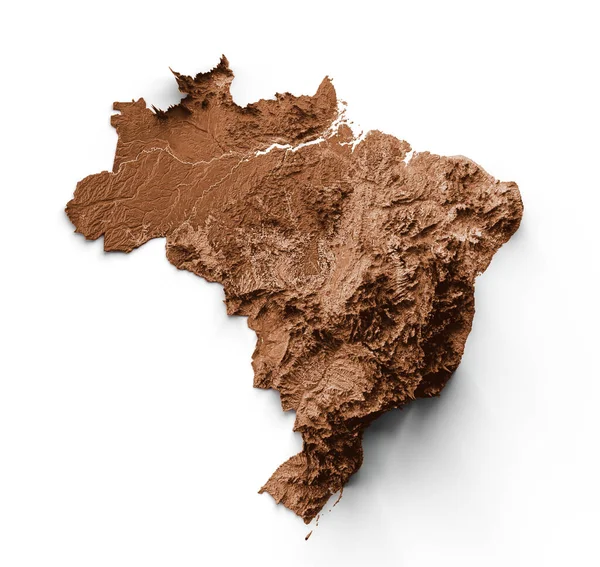 Renderowanie Modelu Topograficznego Mapy Brazylii Białym Tle — Zdjęcie stockowe