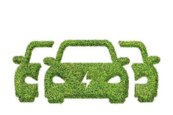 Araba şeklinde bir çimen parçasının 2D çizimi - sürdürülebilir elektrikli araba kavramı