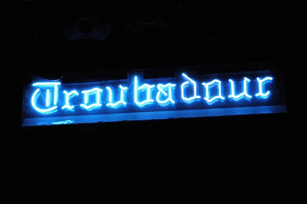Iconic Troubadour Neon Sign Stage Doug Weston Troubadour West Hollywood — Stock Photo, Image