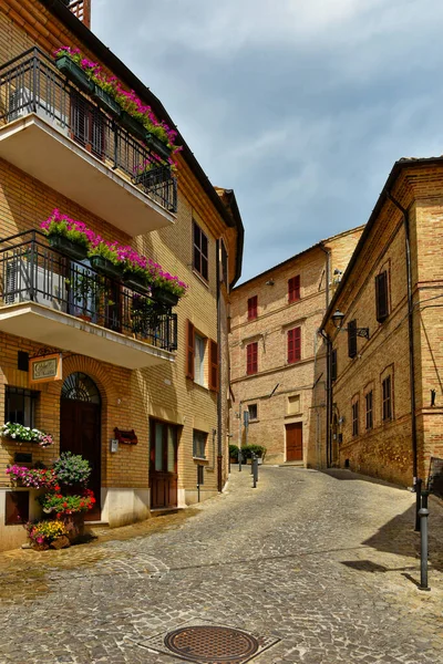 Вузька Вулиця Між Старими Будинками Монтекосаро Середньовічного Міста Марче Італія — стокове фото