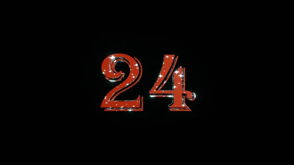 黒の孤立した背景に赤の数字24のイラスト — ストック写真