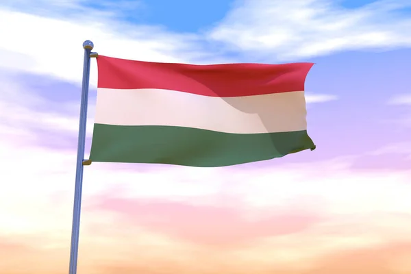 Illustration Waving Flag Hungary Chrome Flag Pole Blue Sky — Stock Photo, Image