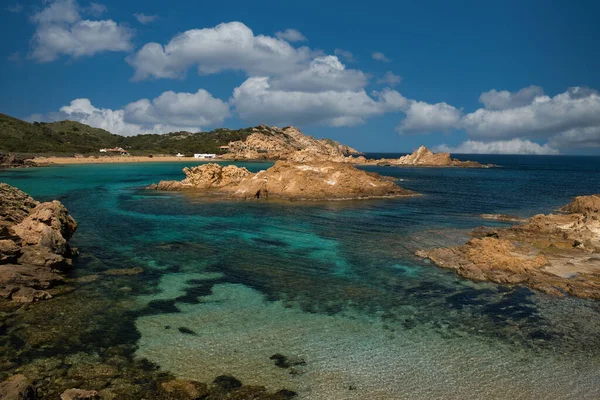 Scenic Beach Menorca Peculiar Rocks Water Balearic Islands Spain — Stock Photo, Image