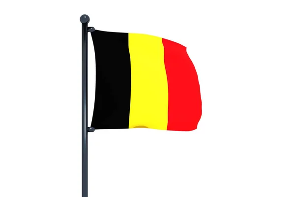 Μια Κυματιστή Σημαία Του Βελγίου Κοντάρι Σημαίας Απομονωμένο Λευκό Φόντο — Φωτογραφία Αρχείου