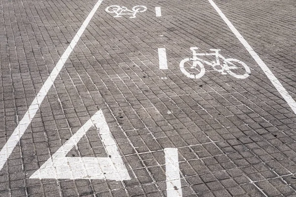 Close Uma Faixa Bicicleta Exclusiva Uma Estrada Asfalto Rua — Fotografia de Stock