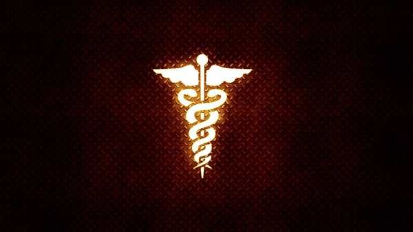 Osvětlený Zdravotnický Symbol Caduceus Tmavém Pozadí — Stock fotografie